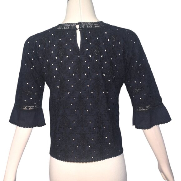 Athe Vanessa Bruno Black Cotton Embroidered Eyelet Top Victorian Goth 34 S - Picture 4 of 9